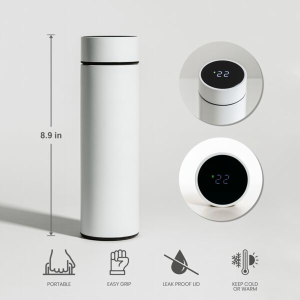 16oz Vacuum Flask Metallic with Temperature Display (White) Thumbnail