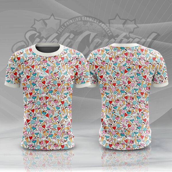 Ice Cream Design Full Print Roundneck Shirt Thumbnail